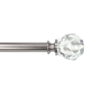 Decorative Drapery Curtain Rod with Faceted Crystal Finials Brushed Nickel