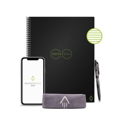 Core Smart Spiral Reusable Notebook Lined 32 Pages 8.5x11 Black - Rocketbook