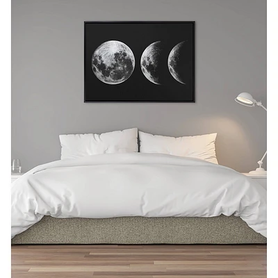 Kate & Laurel All Things Decor 28x38 Sylvie Mod Moon Its Just a Phase BW Framed Metallic Canvas Wall Art by The Creative Bunch Studio: