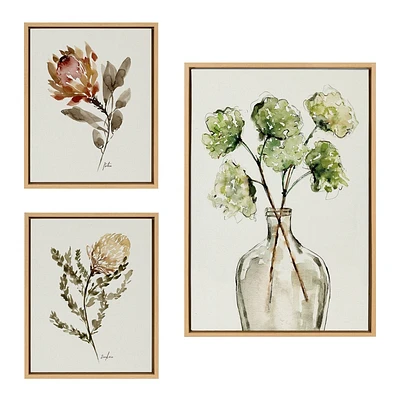 Kate & Laurel All Things Decor (Set of 3) Sylvie Greenery Vase Wild King Protea and Wild Banksia Framed Canvas WallArts by Sara Berrenson