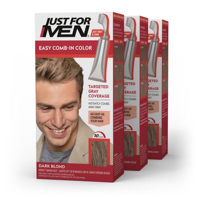 Just For Men Easy CombIn Color Gray Hair Coloring for Men with Comb Applicator Dark Blond A15 - 3pk