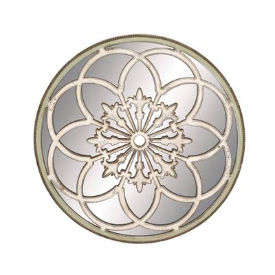 Olivia & May Wood Floral Medallion Wall Mirror White : Vintage Style, 40 Large Round, No Assembly Required