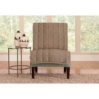 Deluxe Pet Armless Chair Slipcover Cover Sable - Sure Fit: Quilted Velvet, Antimicrobial, Machine Washable