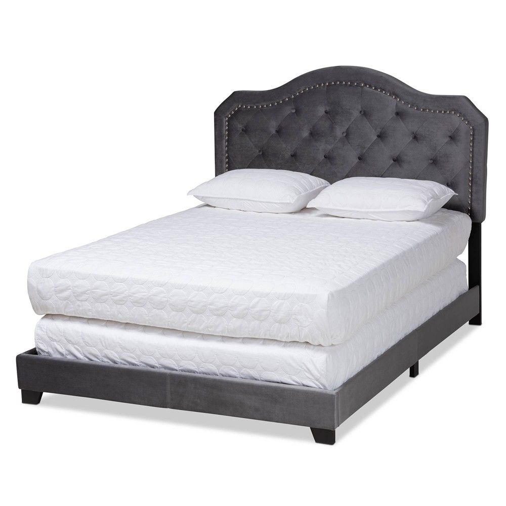 Baxton Studio Queen Samantha Velvet Upholstered Button Tufted Bed  Gray/Black - Baxton Studio | The Market Place