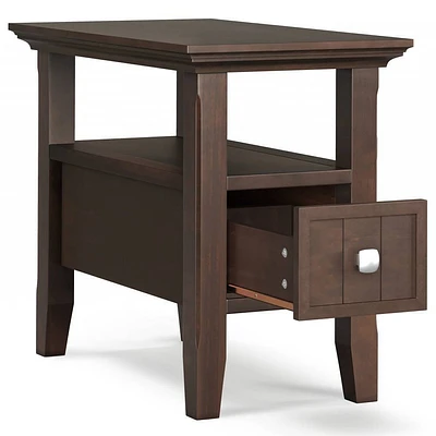 WyndenHall Normandy Narrow Side Table with Drawer Brunette Brown: Storage Shelf, Lacquered Pine Frame