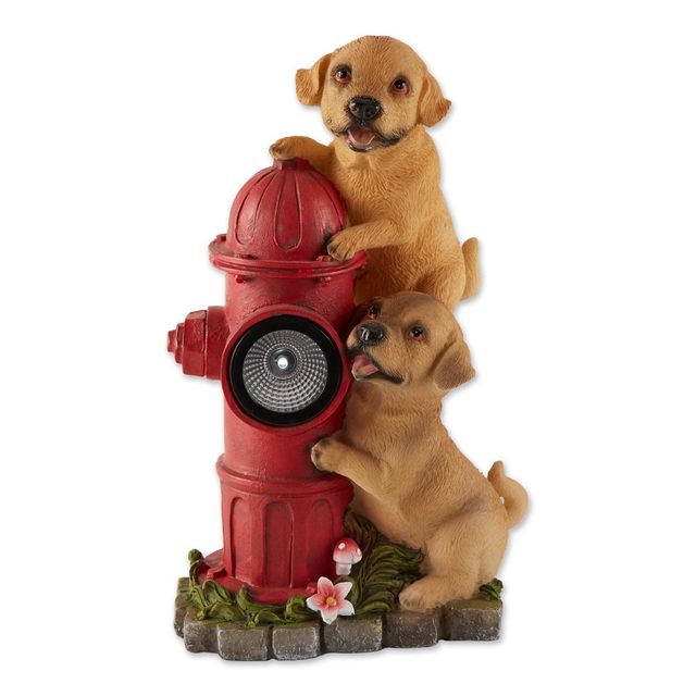 12 Polyresin Dogs and Fire Hydrant Solar Statue Tan - Zingz & Thingz: Garden Sculpture, No Battery Required