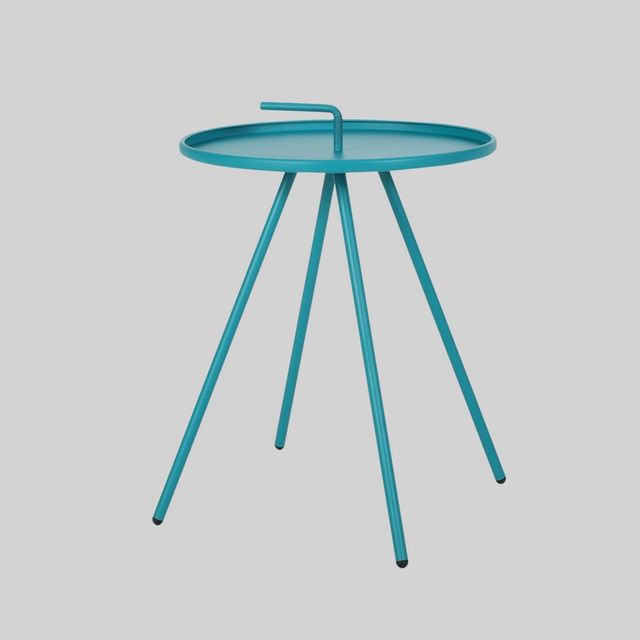 Vida Modern Patio Side Table Teal - Christopher Knight Home: Weather-Resistant, Round Steel Outdoor End Table