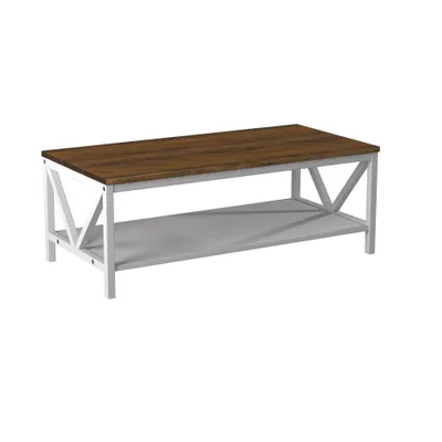 Saracina Home 48 Two-Tone Distressed Wood Transitional Coffee Table : Farmhouse Style, Fixed Shelf