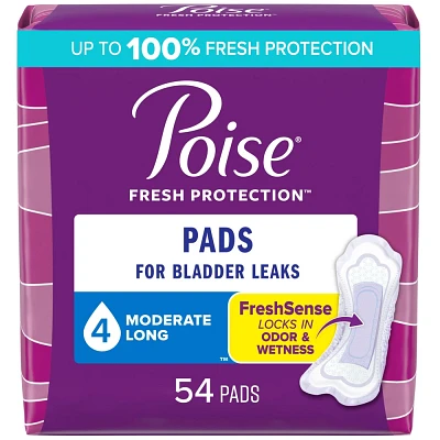 Poise Incontinence Pads for Women - Moderate Absorbency - 4 Drop - Long