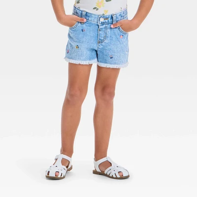 Toddler Girls Floral Embroidered Shorts - Cat & Jack Light Wash : Adjustable Waistband