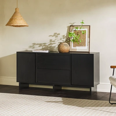 Saracina Home 63 Beveled Drawer Sideboard : Modern Buffet Server, Adjustable Shelves, MDF Laminate