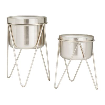 CosmoLiving by Cosmopolitan 7 Wide 2pc Modern Iron Planter Pots Silver