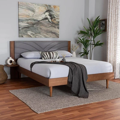 Baxton Studio King Hemera Fabric and Wood Platform Bed with Floating Side Table Gray/Walnut Brown