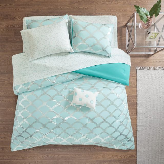 8pc Queen Janelle Comforter and Sheet Set Aqua