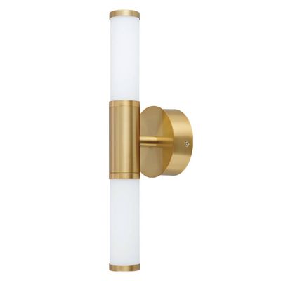 LED 2-Light Palmera Bath and Vanity Pendant Brushed Gold/White - EGLO: ETL Listed, Frosted Glass Cylinder, Wall Sconce