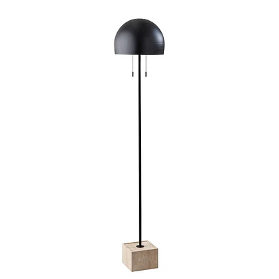 Adesso Wilder Floor Lamp Black: Dual Pull Chain, ETL Listed, Metal Dome Shade, 62 Height