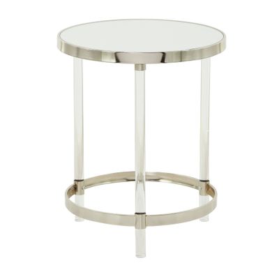 Contemporary Metal Accent Table Silver - Olivia & May: Brushed Nickel, Martini Style, 18 Round, No Assembly Required