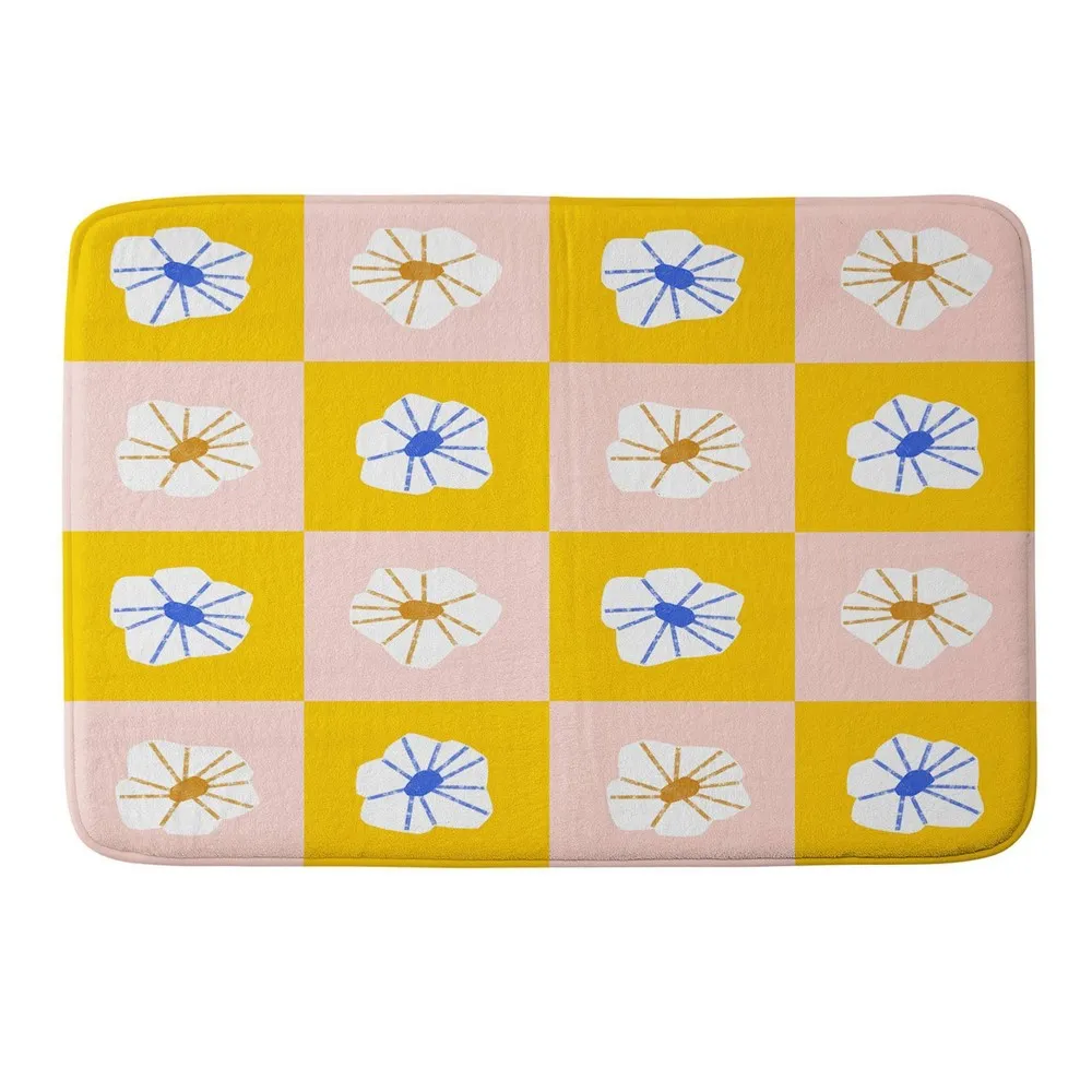 Deny Designs Maritza Lisa Checkered Flowers Bath Mat Yellow - Deny Designs  | The Market Place