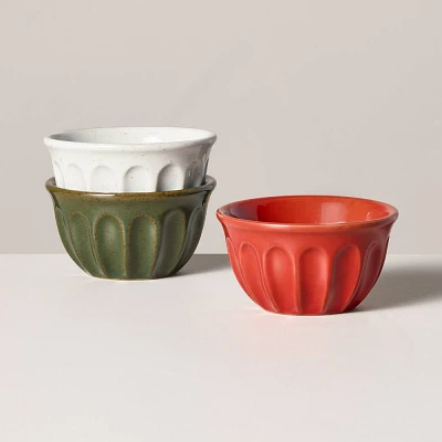 Scallop Stoneware Mini Bowls Cream/Red/Green (Set of 3) - Hearth & Hand with Magnolia