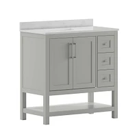 Taylor & Logan 36 Vivien Bathroom Vanity with Open Shelf and 3 Drawers Gray: Stoneware Top, Wood Frame, Single Basin