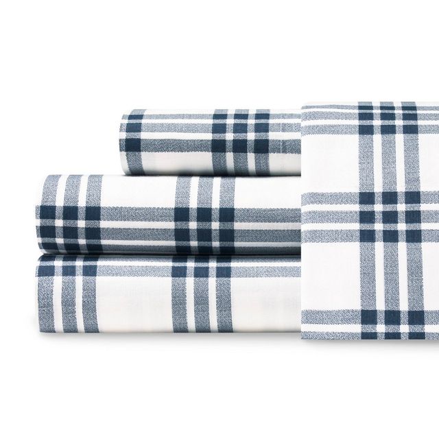 Twin Printed Pattern Percale Cotton Sheet Set Navy Plaid - Eddie Bauer