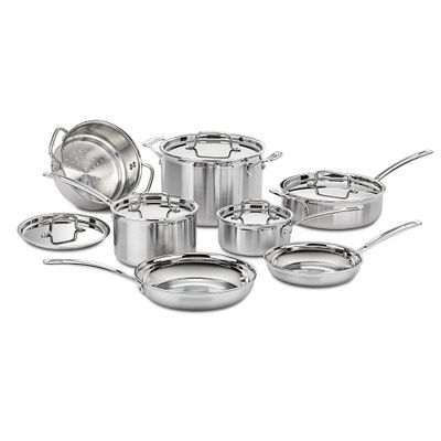 Cuisinart Multiclad Pro 12pc Tri-Ply Stainless Steel Cookware Set - MCP-12N: Kitchen Induction Compatible, Dishwasher-Safe