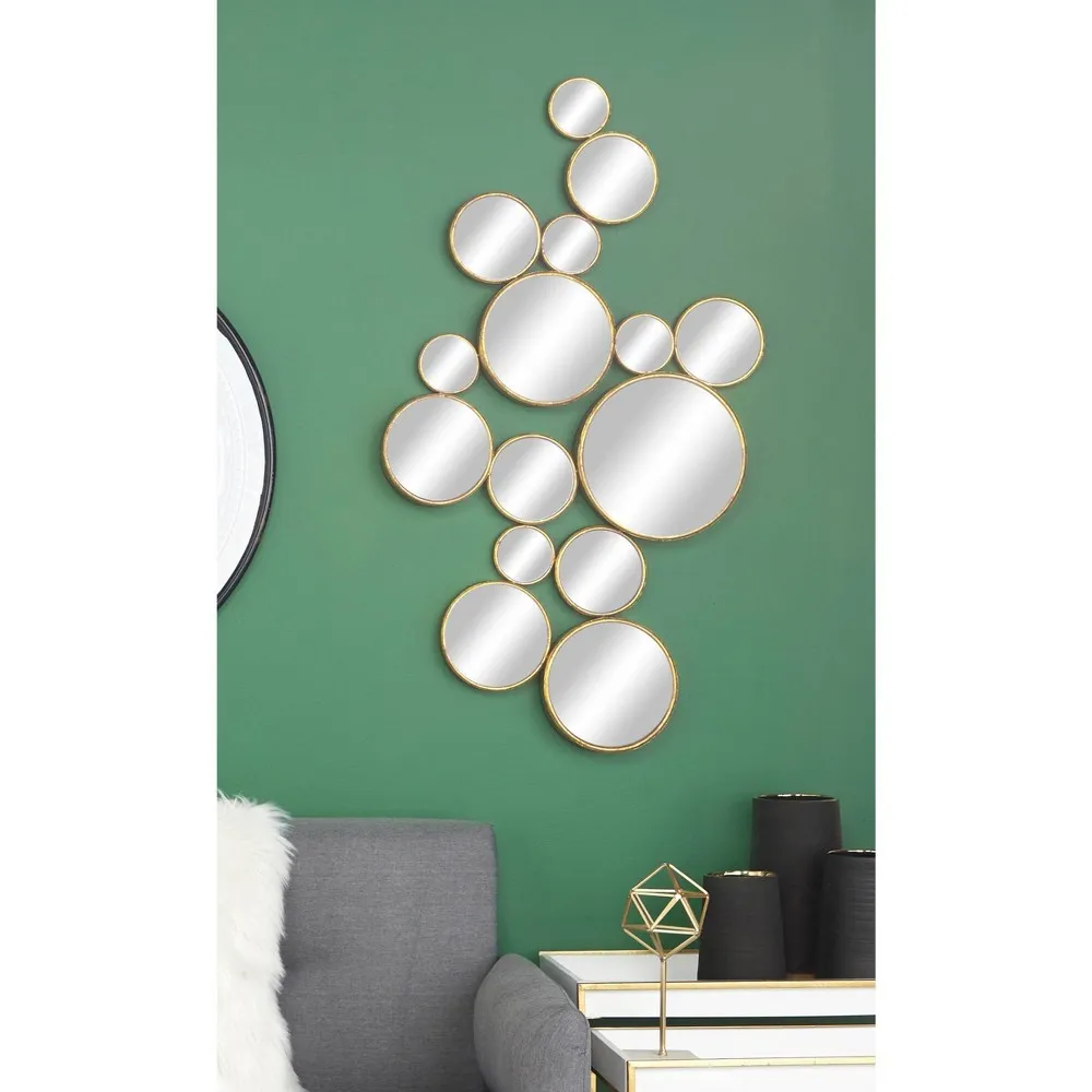 Metal Bubble Cluster Wall Mirror Gold - CosmoLiving by Cosmopolitan: Contemporary 40 Round, No Assembly Required