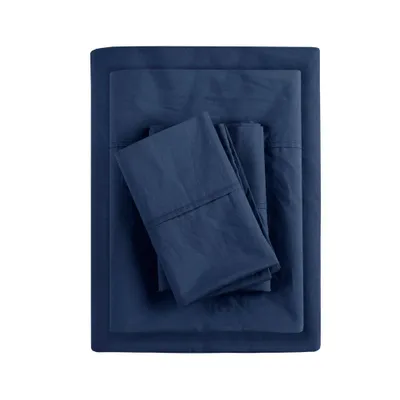 Full 200 Thread Count Cotton Peached Percale Sheet Set Navy