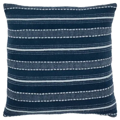 20x20 Oversize Striped Square Throw Pillow Cover Indigo - Rizzy Home: Cotton Canvas, Hidden Zipper