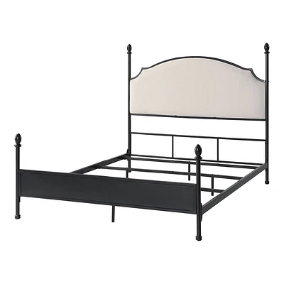 HOMES: Inside + Out  Sweepwind Transitional Boucle Four Poster Panel Bed Beige/Gunmetal: Upholstered, Metal Frame, 500lb Capacity