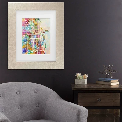 Trademark Fine Art 16x20 Michael Tompsett Chicago City Street Map II Matted Framed Art Cream