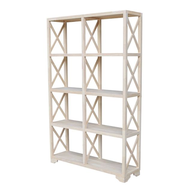 71.9 8 Shelf Room Divider Unfinished - International Concepts: Farmhouse Style Bookcase, Hardwood Frame