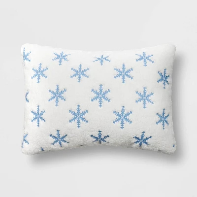 Faux Shearling Snowflake Lumbar Throw Pillow Ivory/Blue - Threshold