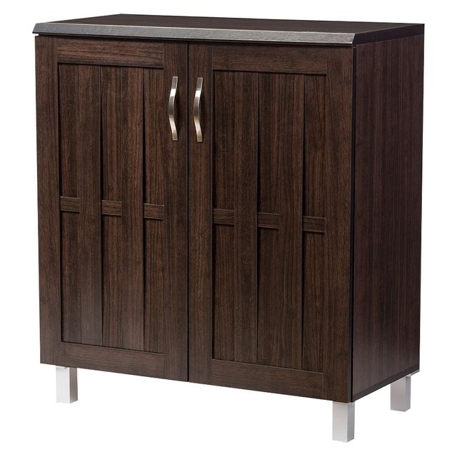 Baxton Studio Excel Modern and Contemporary Sideboard Storage Cabinet - Dark Brown: Fixed Shelves, Wood Composite, Kitchen Cabinetry