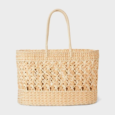 Straw Tote Handbag - Shade & Shore Natural/Ivory XL