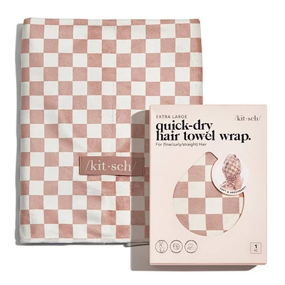 Kitsch Extra Large Quick-Dry Hair Towel Wrap - Terracotta Checker