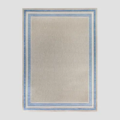 92x12 Tonal Border Outdoor Rug Blue - Threshold: Stain-Resistant, Woven Polypropylene