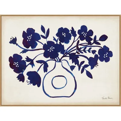 42 x 32 Modern Blue Vase II by Farida Zaman Framed Canvas Wall Art Print - Amanti Art