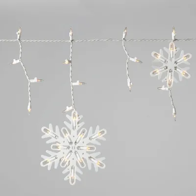 150ct Incandescent Christmas Icicle Lights with Snowflake Novelty Accent Clear Bulbs with White Wire - Wondershop