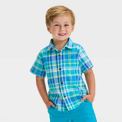 Toddler Boys Short Sleeve Plaid Poplin Button Up Woven Shirt