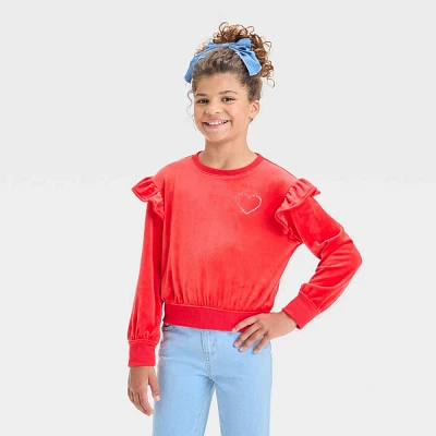 Girls Velour Valentines Day Pullover Sweatshirt