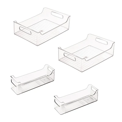 iDESIGN 4pc 50% Recycled Plastic Refrigerator Organizer Bin Set: Clear Kitchen Storage, Dishwasher-Safe, 14.5x15x10