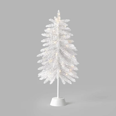 Pre-lit Slim White Tinsel Alpine Fir Mini Artificial Christmas Tree White LED Lights