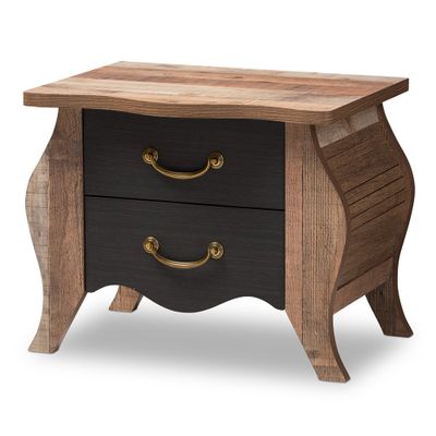 Baxton Studio Romilly Country Cottage Farmhouse Oak Finished Wood 2 Drawer Nightstand Black/Brown: Bedside Storage Table with Anti-Tip Hardware