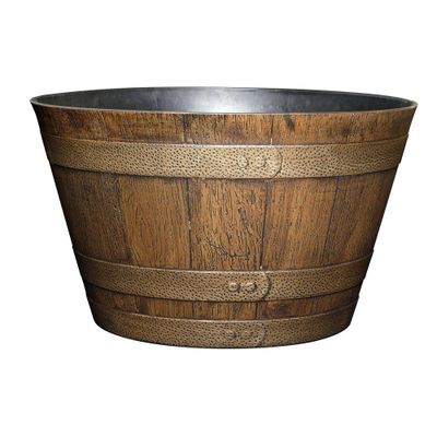 Classic Home and Garden 2pc Whiskey Barrel Planter Pot Distressed Oak: Resin Construction, Indoor & Outdoor Use, Freestanding