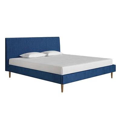 King Daphne Modern King Upholstered Platform Bed with Headboard Blue Velvet - Mr. Kate