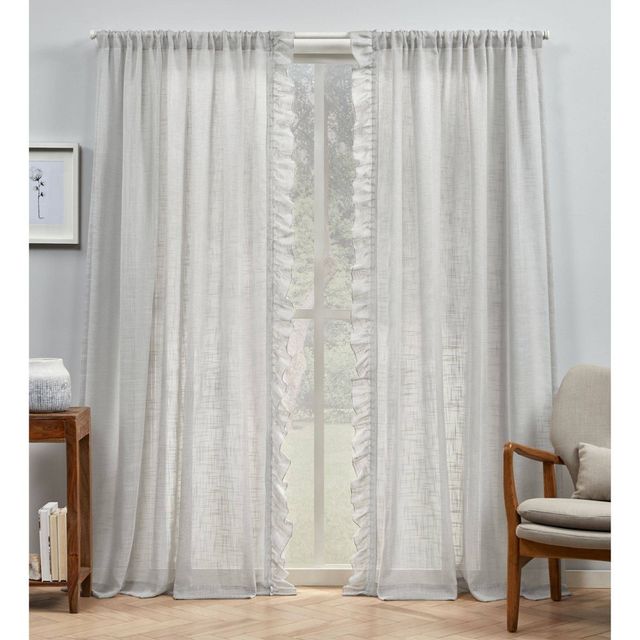 Set of 2 96x54 Jacinta Flippable Side Ruffle Sheer Rod Pocket Curtain Panel Gray - Exclusive Home