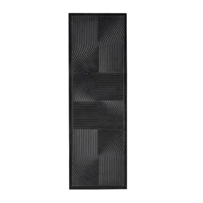 CosmoLiving by Cosmopolitan 48x16 Wooden Geometric Handmade Carved Panel Wall Decor with Looped Sand Art Design Black