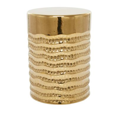 Olivia & May Glam Stoneware Accent Tables Gold: Ceramic Round Side Table, No Assembly Required