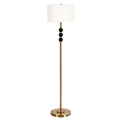 Hampton & Thyme Two-Tone Floor Lamp with Fabric Shade Brass/Blackened Bronze/White: Sculptural Brass Base, Chic Drum Shade, UL Listed